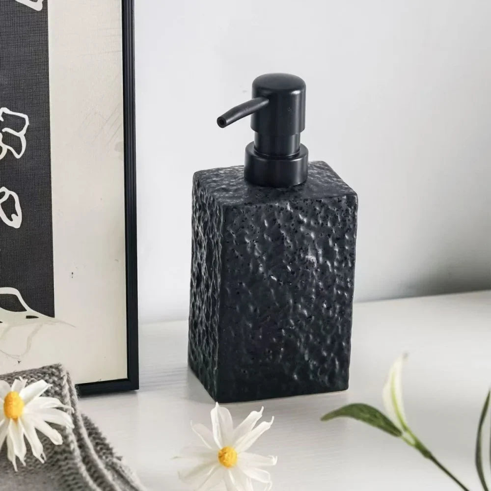 High End Stone Texture Ceramic Lotion Bottle for Home Hotel Multi Purpose Shampoo Hand Wash Bottle Durable Anti Slip Design