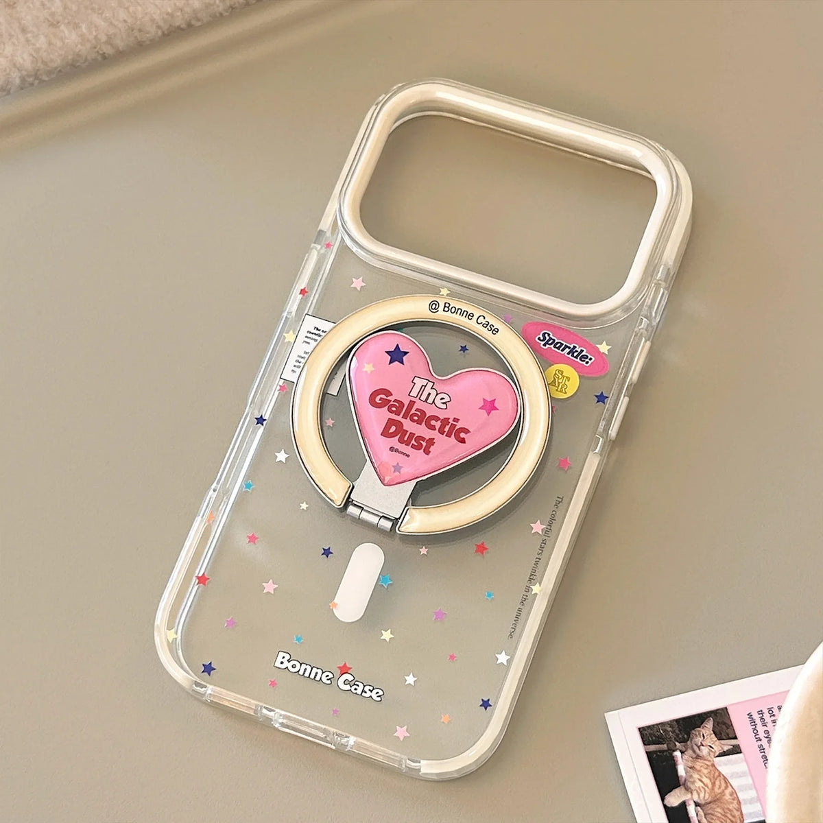 Korean Colorful Stars With Love Heart Bracket Magnetic Phone Case For iPhone
