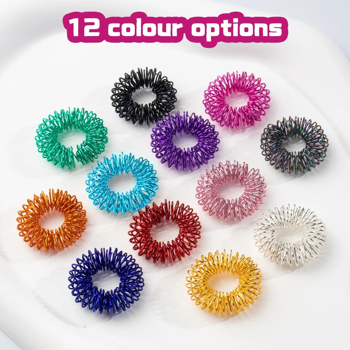 12Pcs Acupressure Rings Set - Spiked Anxiety Relief Rings for ADHD｜Stress Relief Sensory Toys for Office & Classroom