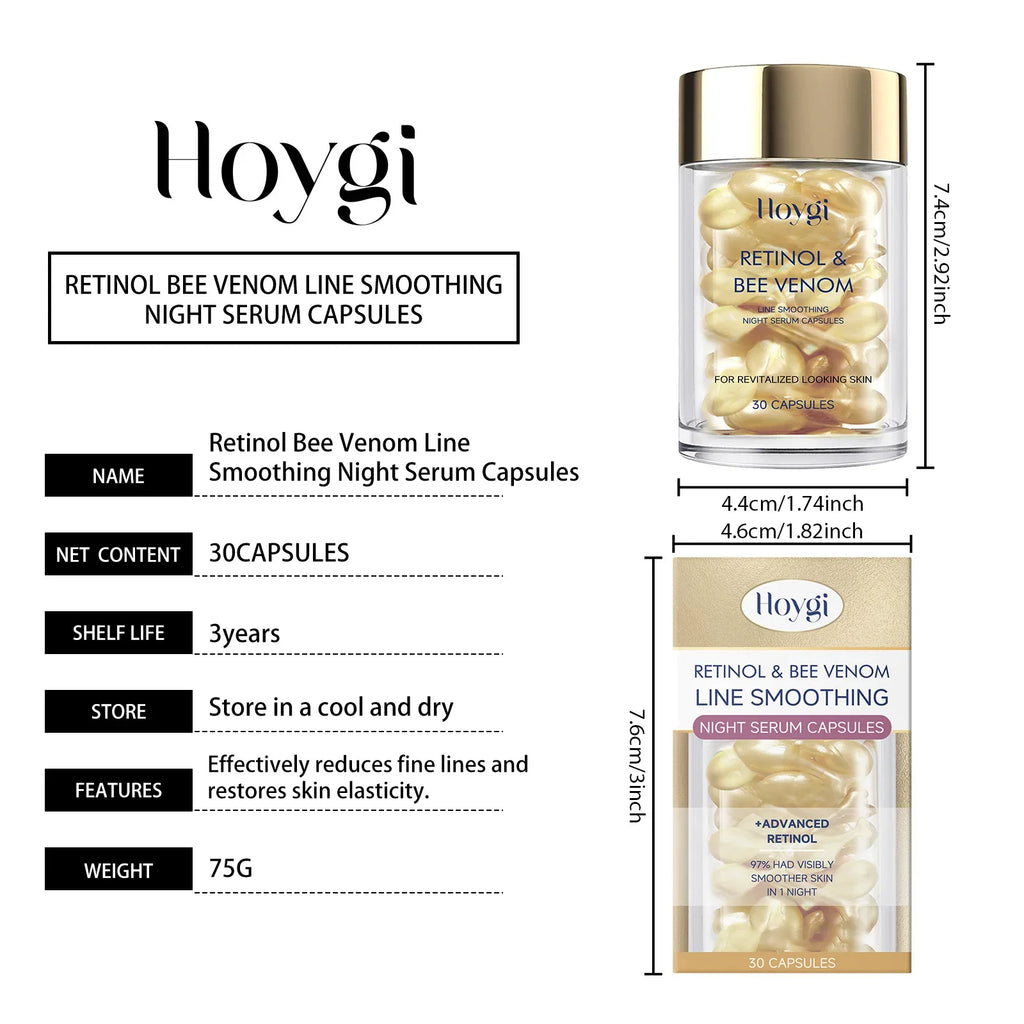 Hoygi Retinol Bee Venom Facial Capsules Gently Moisturize Facial Skin, Tighten and Improve Skin Quality, Moisturizing Capsules