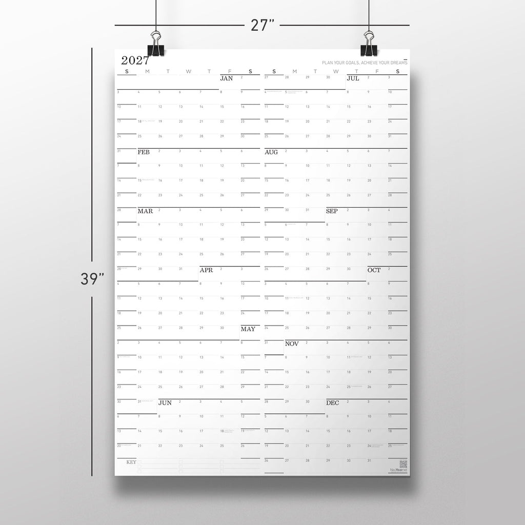 Sunday Monochrome Large Wall Calendar (27x39)