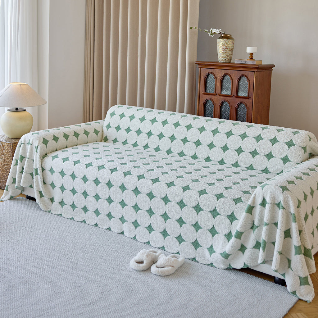 Geometric Jacquard Plush Warm Sofa Couch Cover Coral Fleece Throw Blanket for Couch