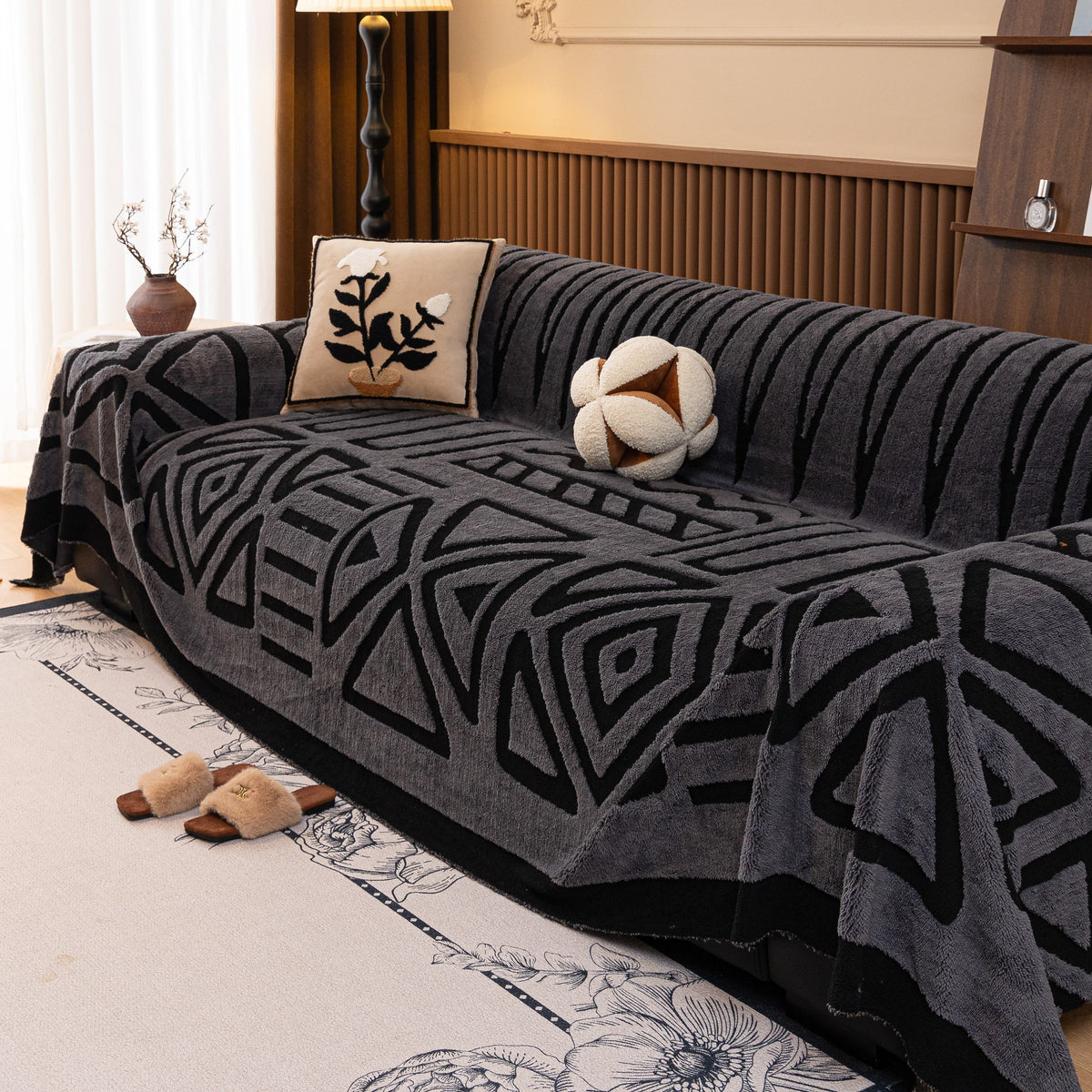 Boho Plush Couch Cover Bohemian Throw Blanket Decor Covers Sofa Chair Furniture Bed