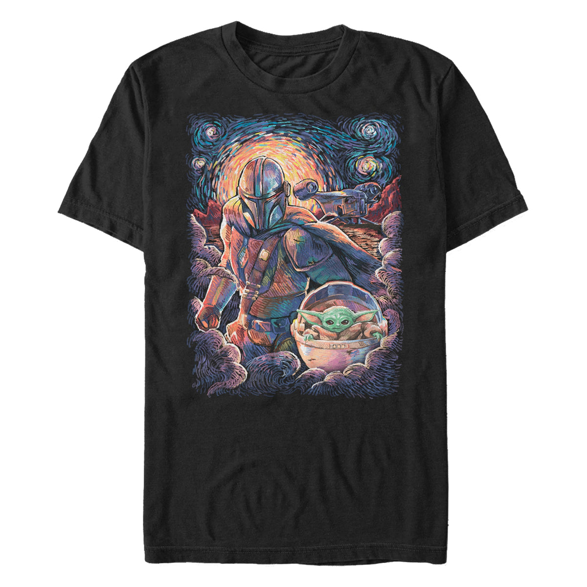 Men's Star Wars Mando Child Razor Painty Stars T-Shirt