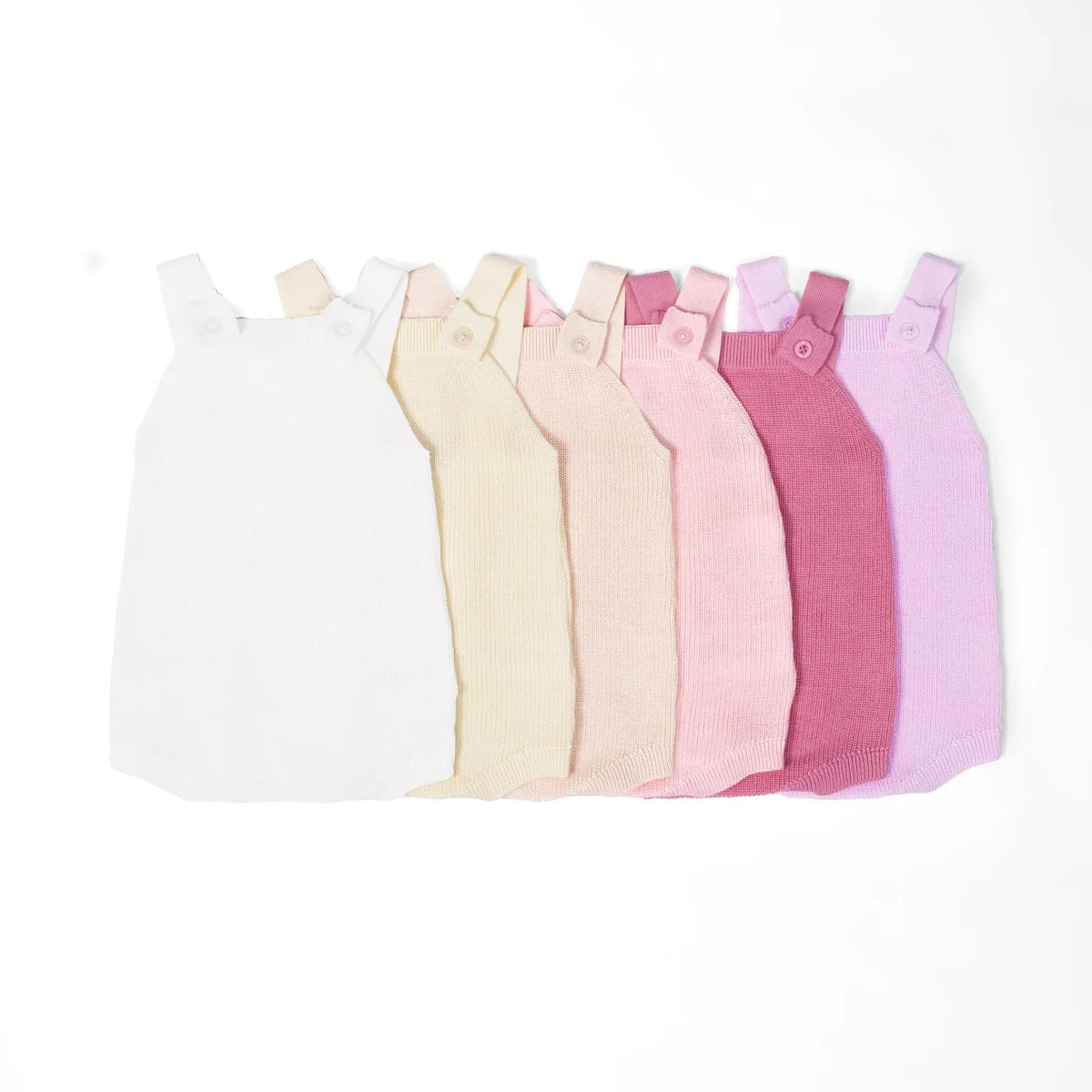 Baby Knit Button Strap Romper in White