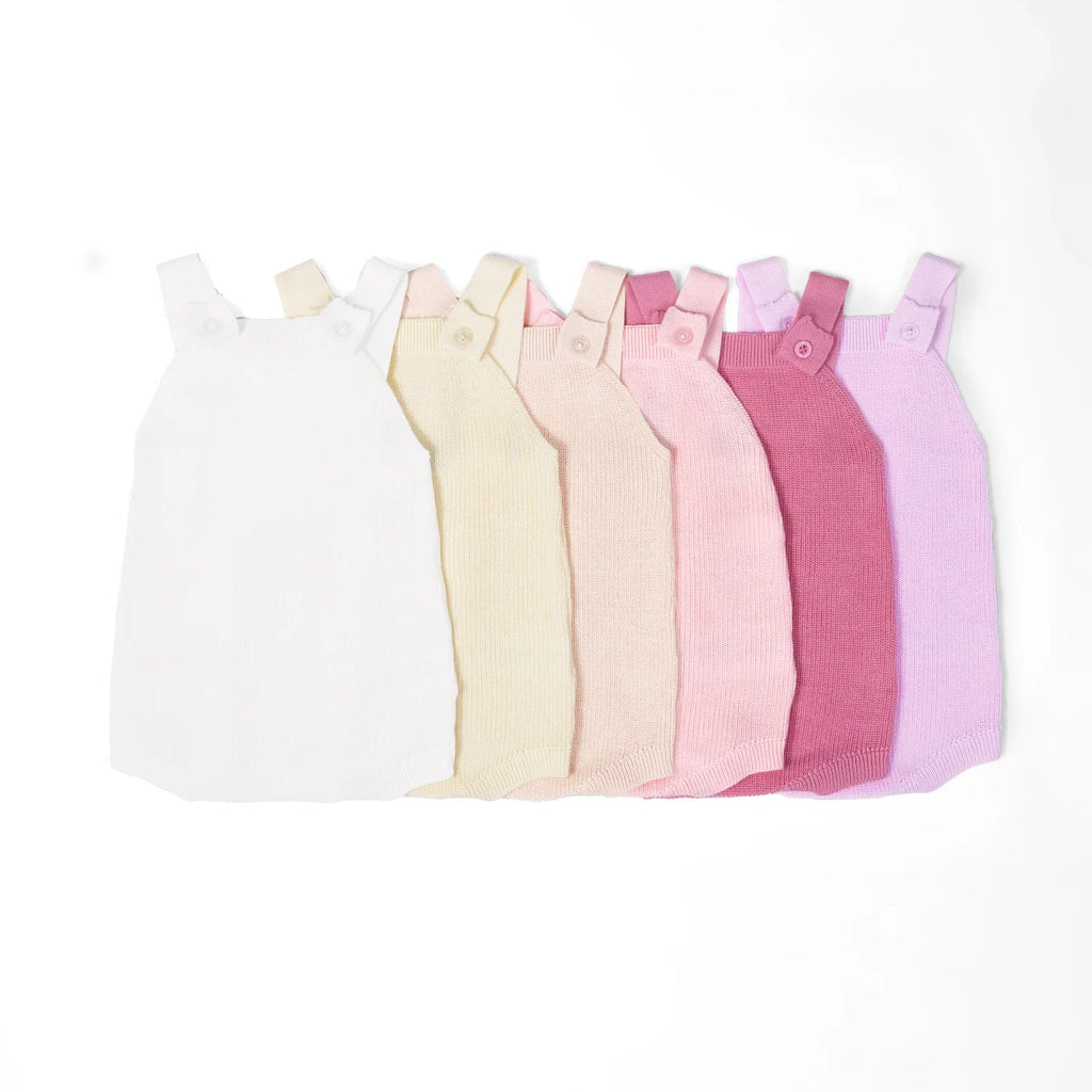 Baby Knit Button Strap Romper in Rose Pink
