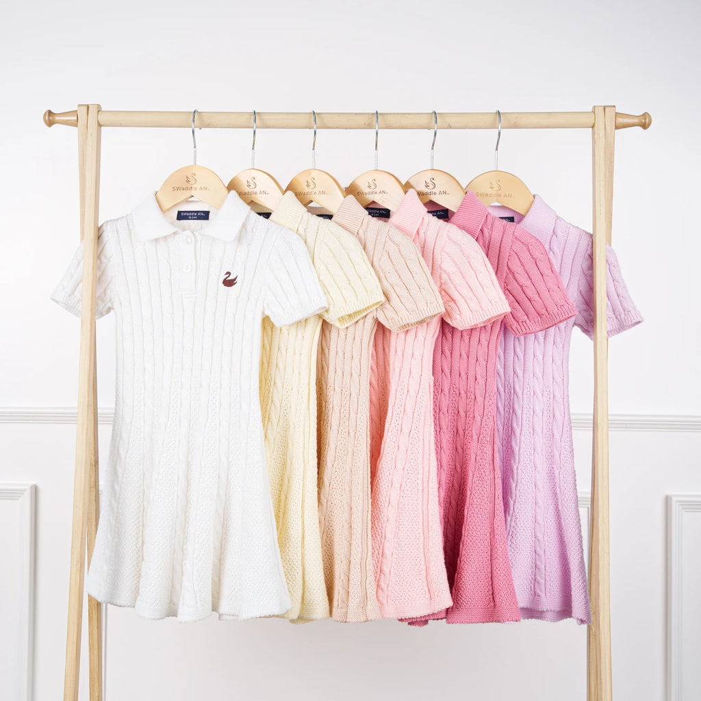 Cable Knit Polo Dress in Pink