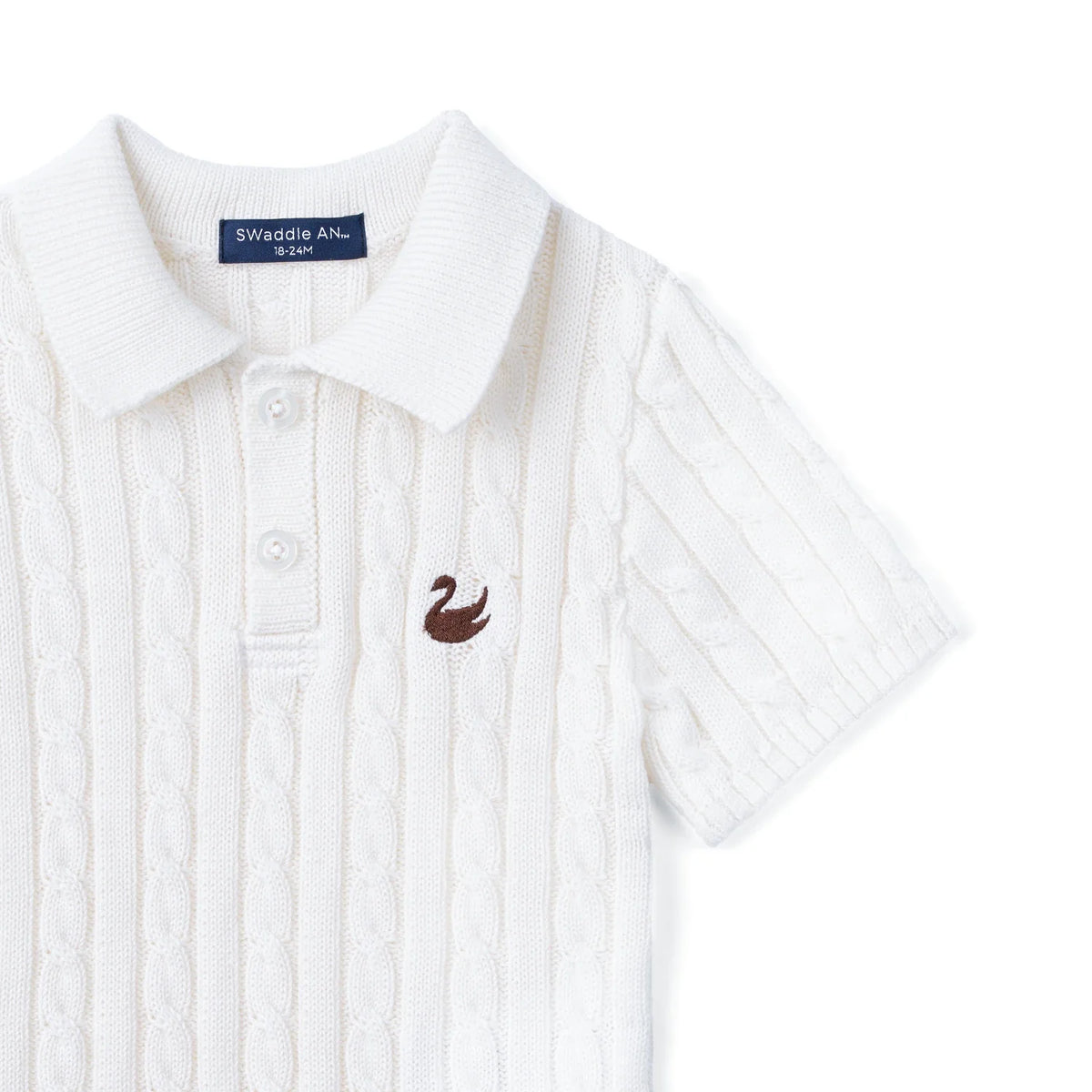 Cable Knit Polo Sweater in White