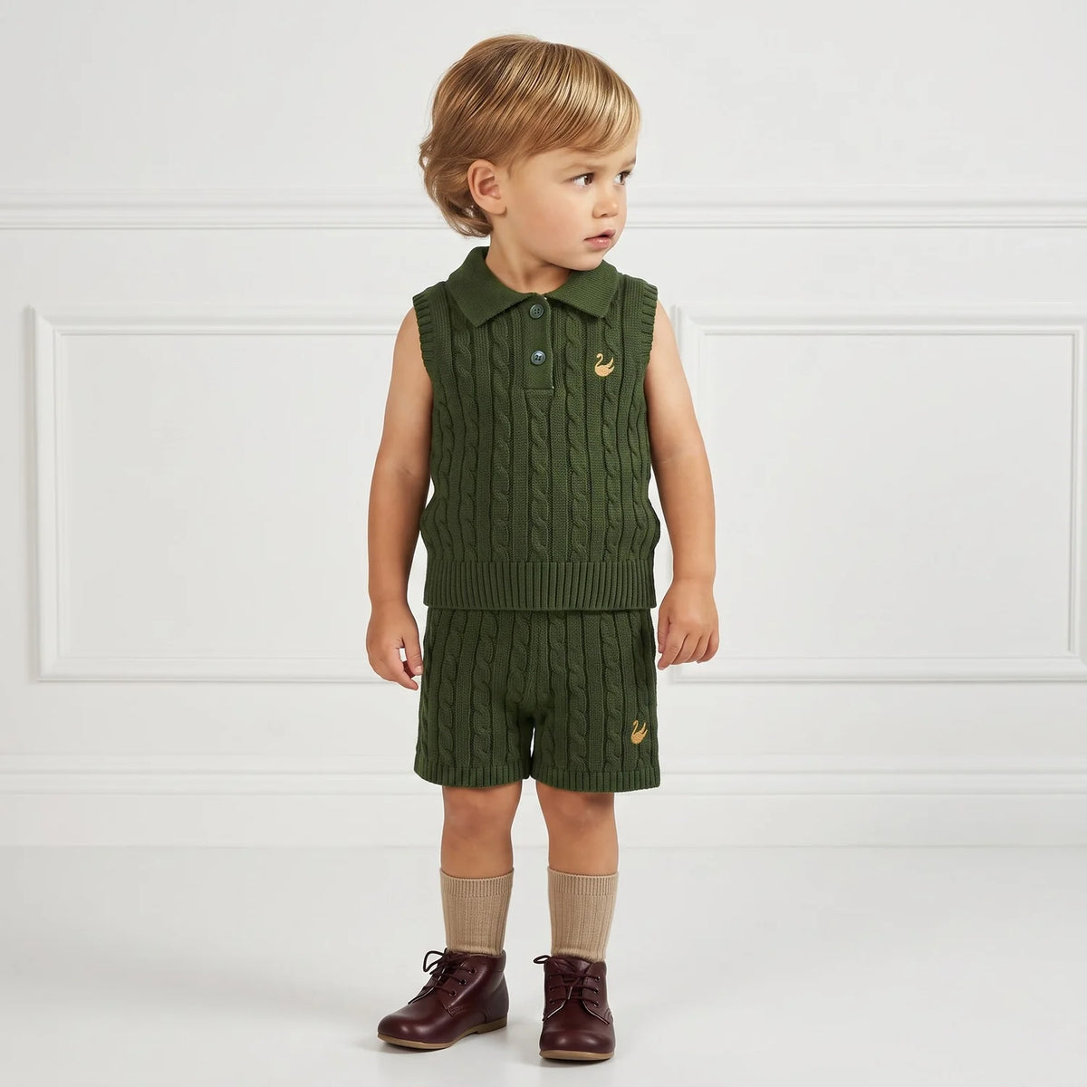 Cable Knit Short in Forest Green
