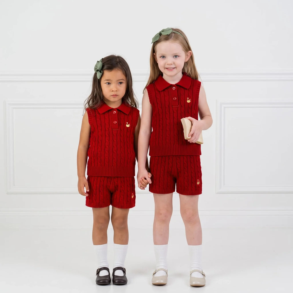 Cable Knit Short in Red Xmas