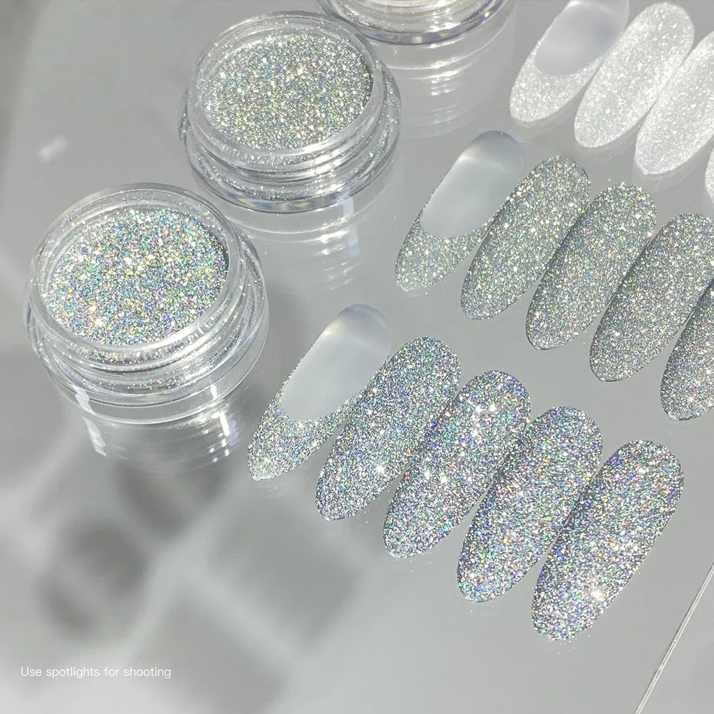 Rhinestone Nail Powder, Includes white and Colorful Laser Water Drill, Mixed Nail Materials, Perfect for Wedding Nails and Salon