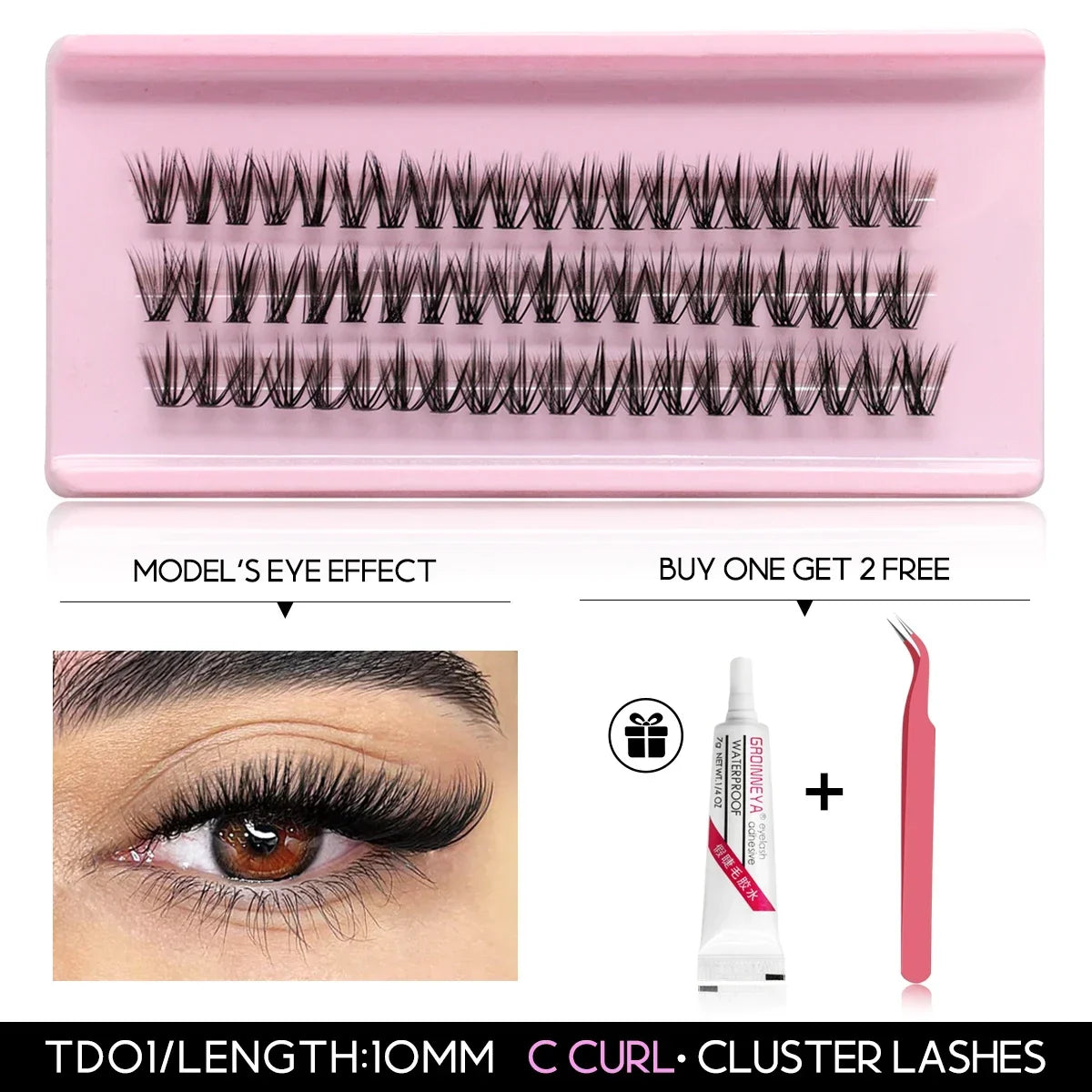 GROINNEYA DIY Eyelashes Lashes Clusters Kit Mix Wispy Individual Lashes Extensions Clusters Lashes Lash Bond & Seal Makeup
