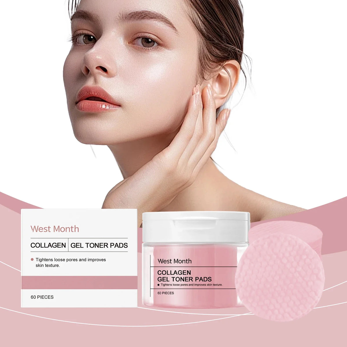 WEST MONTH Collagen Gel Toner Pads Provide Deep Moisturizing and Comfortable Feeling Enhance Skin Elasticity and Firming Effect