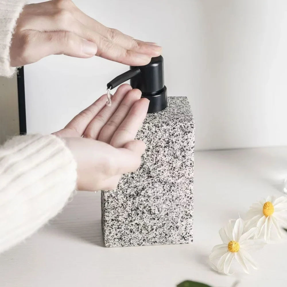 High End Stone Texture Ceramic Lotion Bottle for Home Hotel Multi Purpose Shampoo Hand Wash Bottle Durable Anti Slip Design