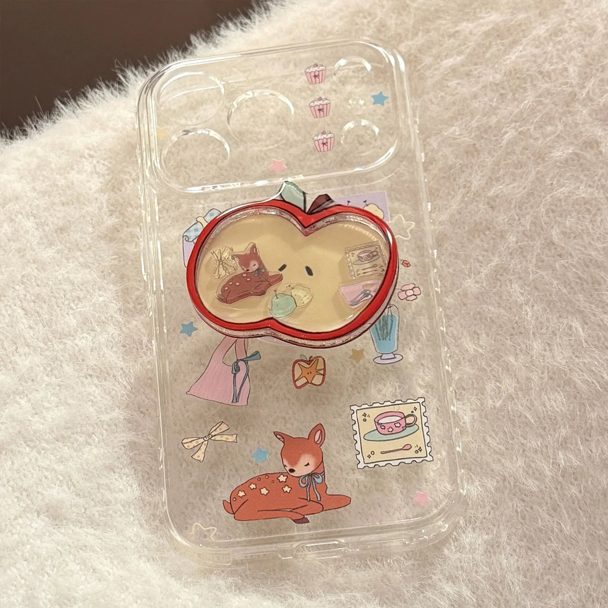 Cartoon Deer Graffiti Apple Quicksand Shake Bracket Phone Case For iPhone