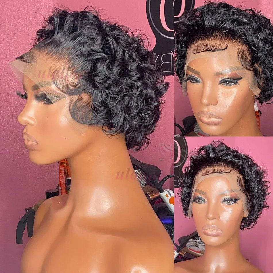 Pixie Curls 100% Human Hair 13x4 Lace Frontal Wigs Pixie Cut Short Bob Human Hair Wig Transparent Lace Front Human Hair Wig
