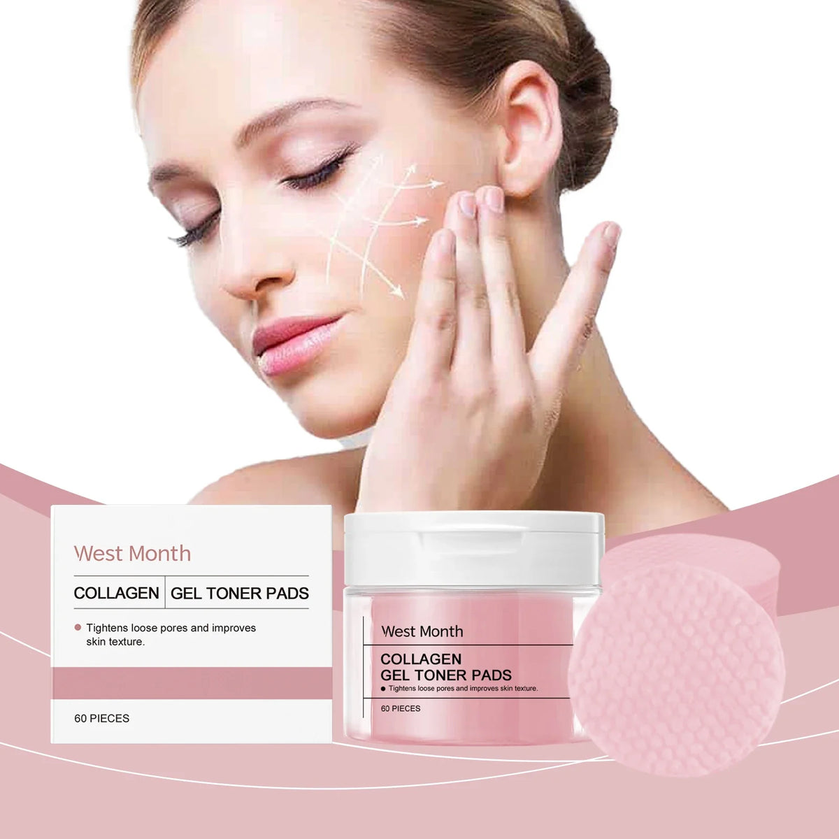 WEST MONTH Collagen Gel Toner Pads Provide Deep Moisturizing and Comfortable Feeling Enhance Skin Elasticity and Firming Effect