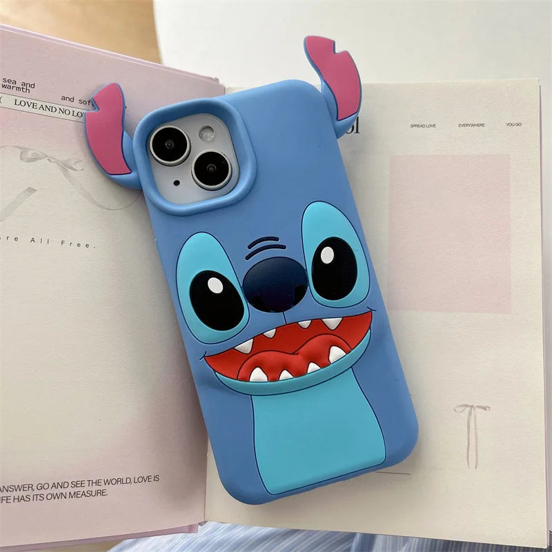 Fashion 3D Kawaii Cute Cartoon Stitch Soft Silicone Phone Case For iPhone