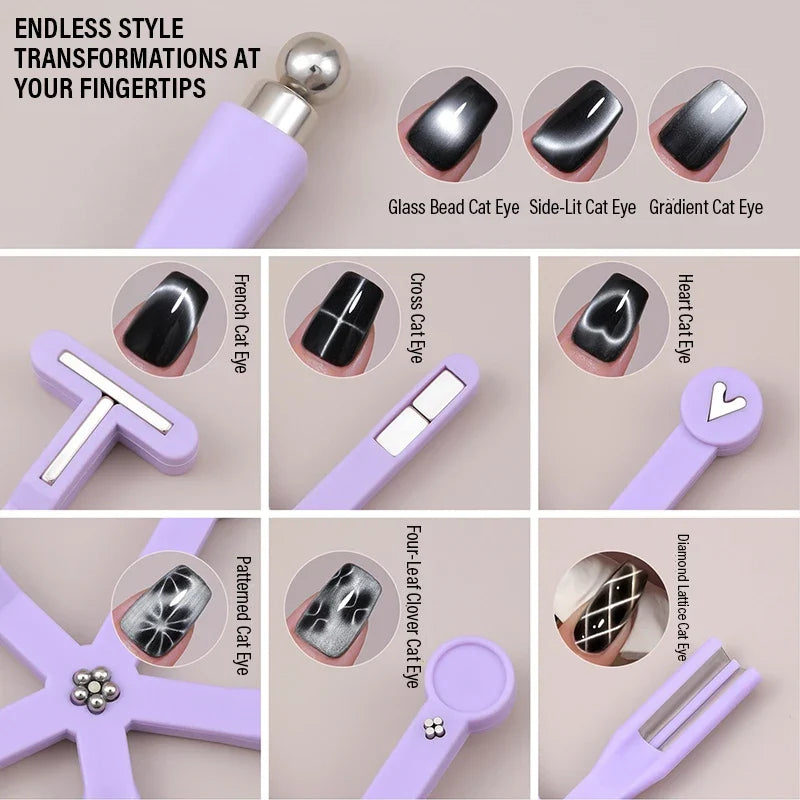 Multi-Functional Starfish Nail Magnet 8-in-1 Nail Art Tool Strong Magnetic Force Stick Anti-Fall Silicone Cover Cat Eye Manicure