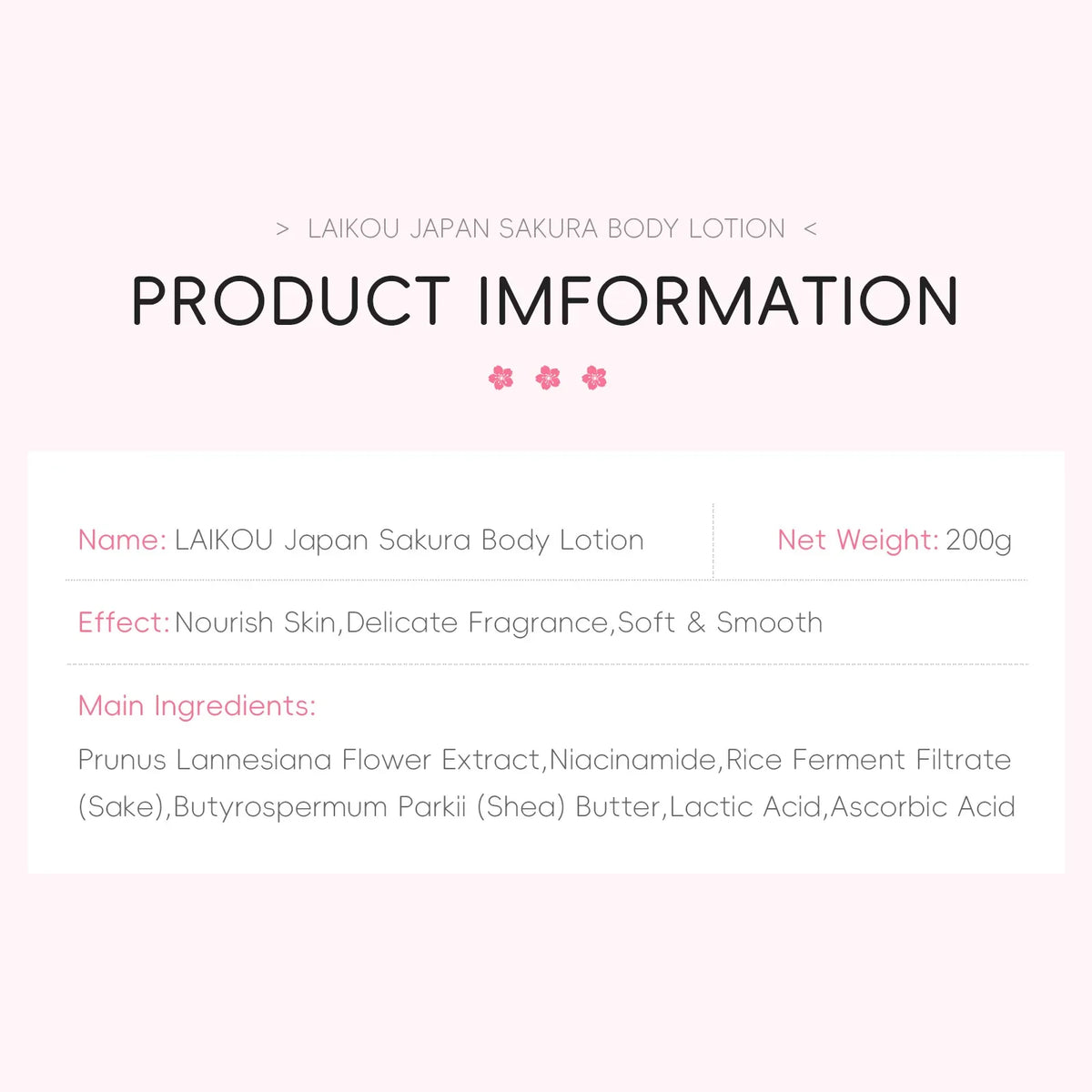 Laikou Cherry Blossom Body Lotion Moisturizing & Repairing  Winter Chapped Skin Care Moisturizing Without Greasiness 200g