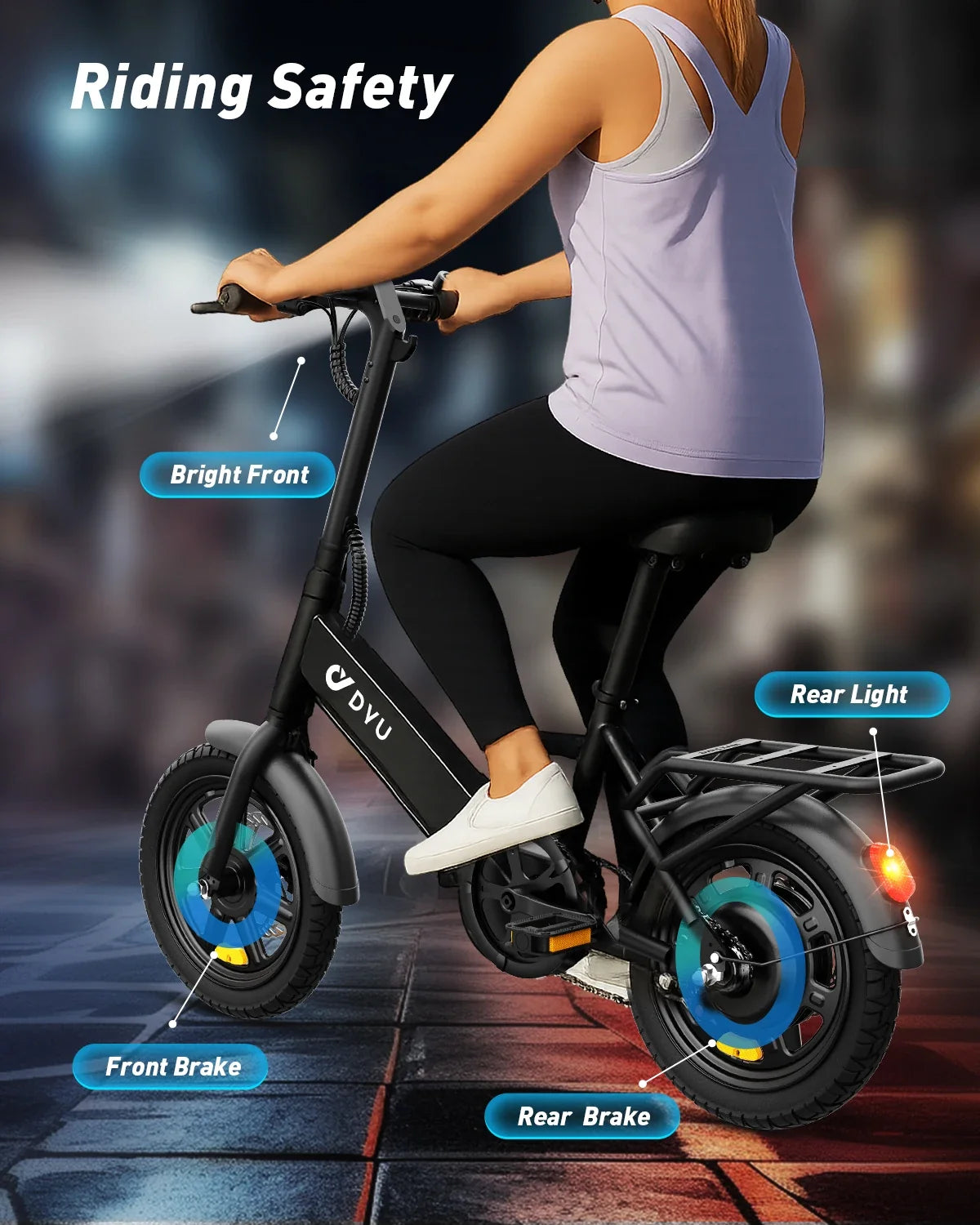 DYU C3 14" Folding Electric Bike | 500W Peak, 20mph City E-Bike