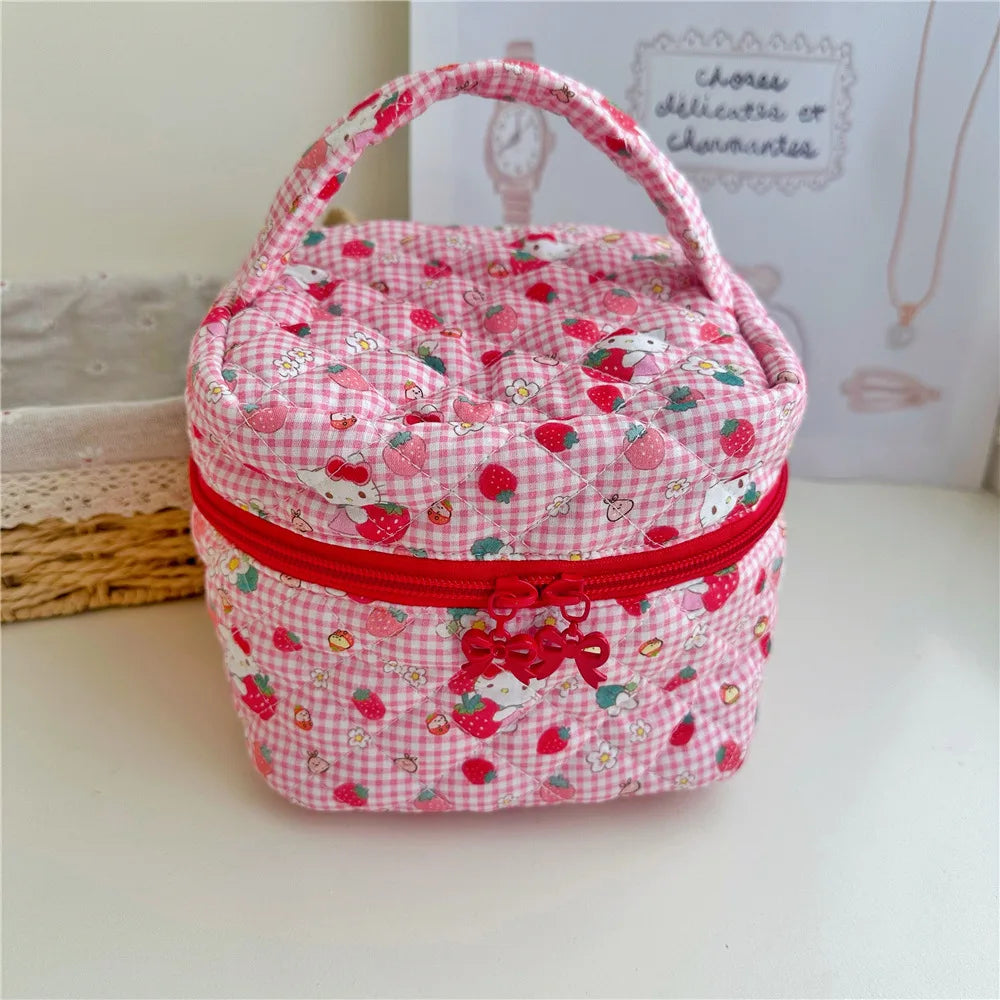 Hello Kitty Cartoon Printed Cotton Embroidered Makeup Bag Large Capacity Dormitory Cosmetics Travel Storage Bag  Present