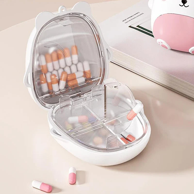 Cute Cartoon Small Bear Portable Double-layer Compartment Going Out Packed Separately Medicine Storage Plastic Pill Box Fashion