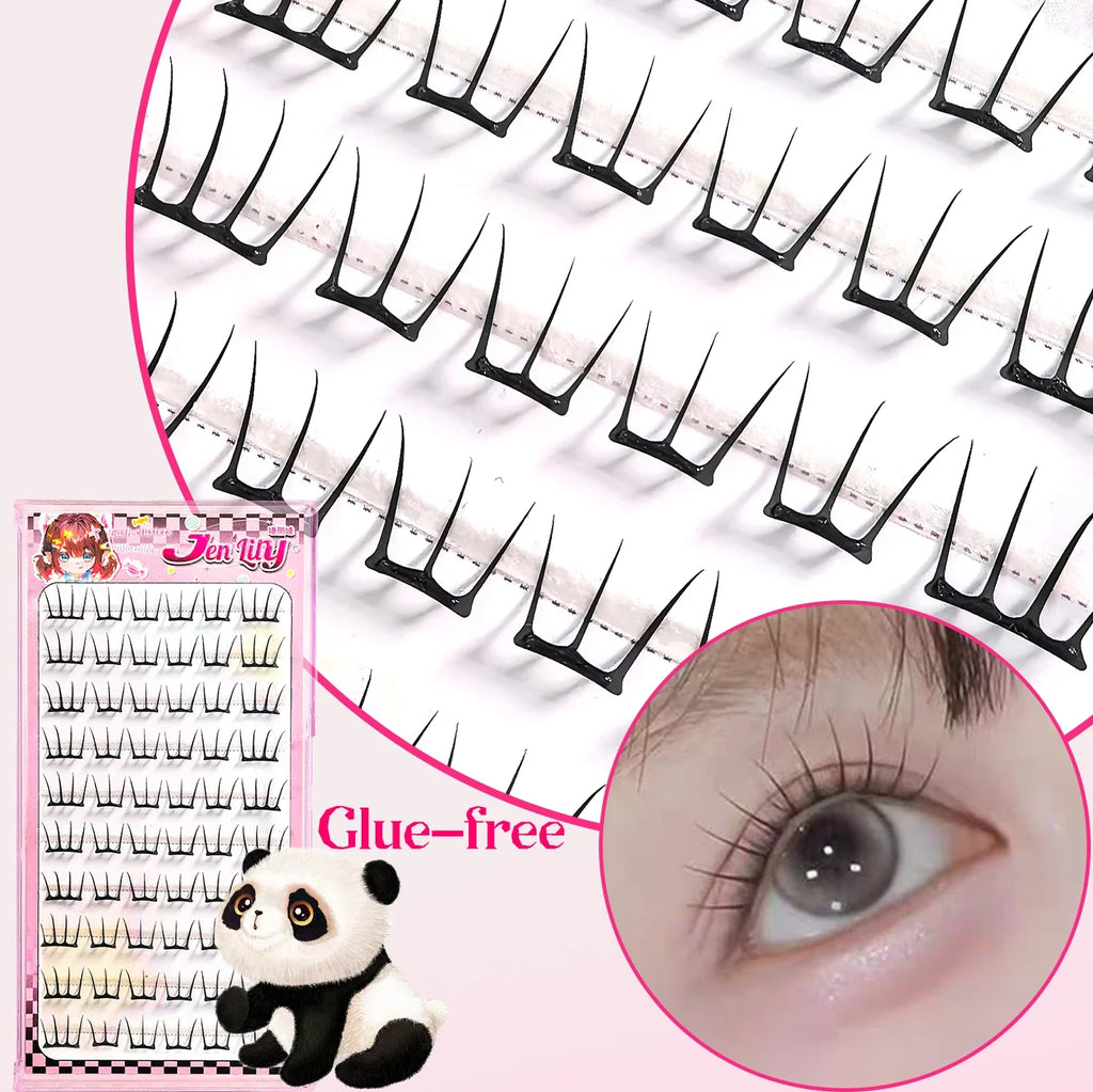Korean Stylish Self-Adhesive False Eyelashes K-pop Inspired Fluffy Clustered Slender Comic Design for Everyday Use