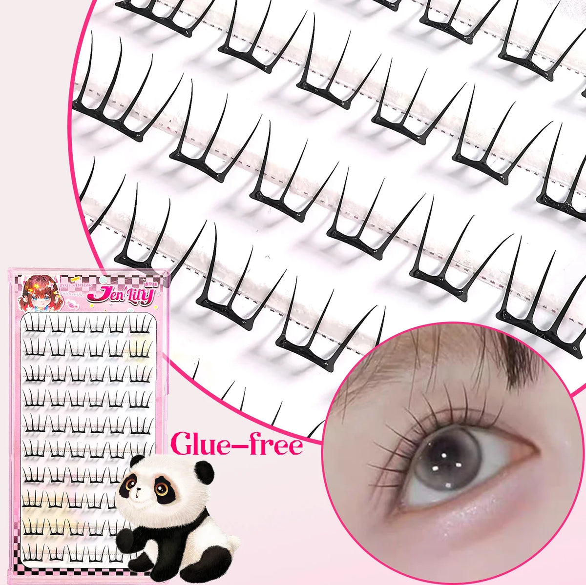 Korean Stylish Self-Adhesive False Eyelashes K-pop Inspired Fluffy Clustered Slender Comic Design for Everyday Use