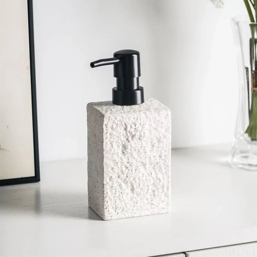 High End Stone Texture Ceramic Lotion Bottle for Home Hotel Multi Purpose Shampoo Hand Wash Bottle Durable Anti Slip Design