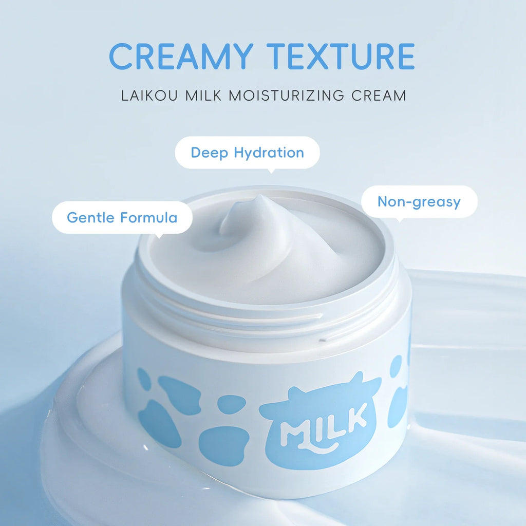 LAIKOU Milk Skincare Set Softening Serum Moisturizing Cream Gentle Cleanser Brightening Hydration Travel Kit
