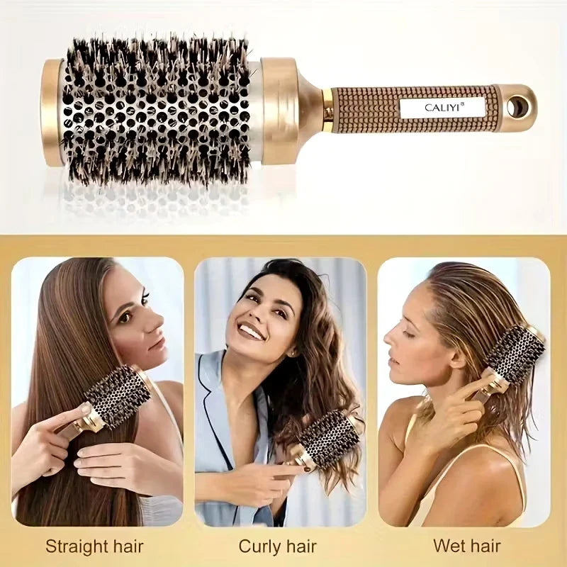 4 Sizes Heat Conductive Aluminum Barrel Volumizing Curling Styling Brush with Air Vents Thermal Ceramic Boar Bristle Hair Brush