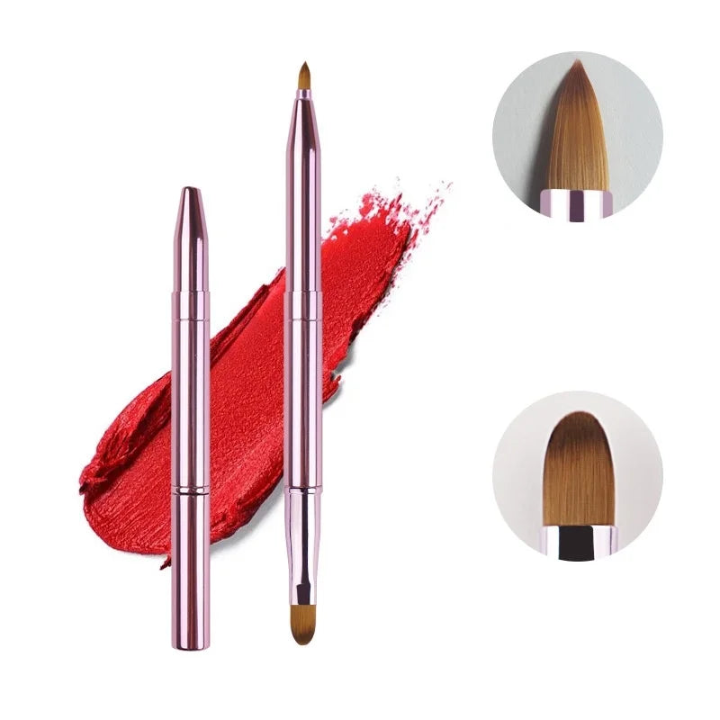 Retractable Lipstick Brushes Double Headed Professional Lip Gloss Brush Applicator with Protect Cap Women and Girls Makeup Tool