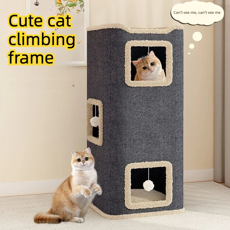 1-3 Level Cat House for Indoor Cats Hideaway Cave Cushions Cat Tower Condo for Multi Small Pet and Large Cats Indoordog House