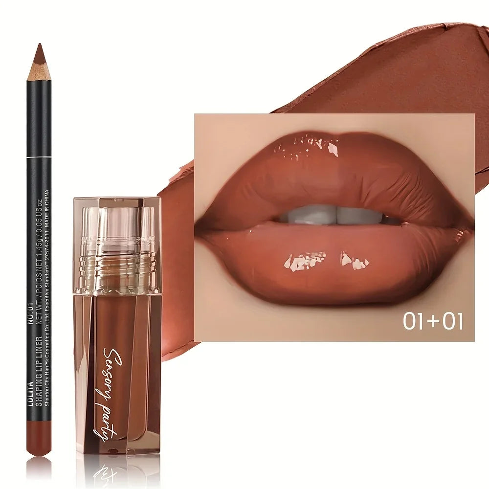 Hydrating Lip Gloss + Lip Liner Kit, 3D Precision Lip Contour, Plump Look, High Shine, Smudge-Resistant Wear