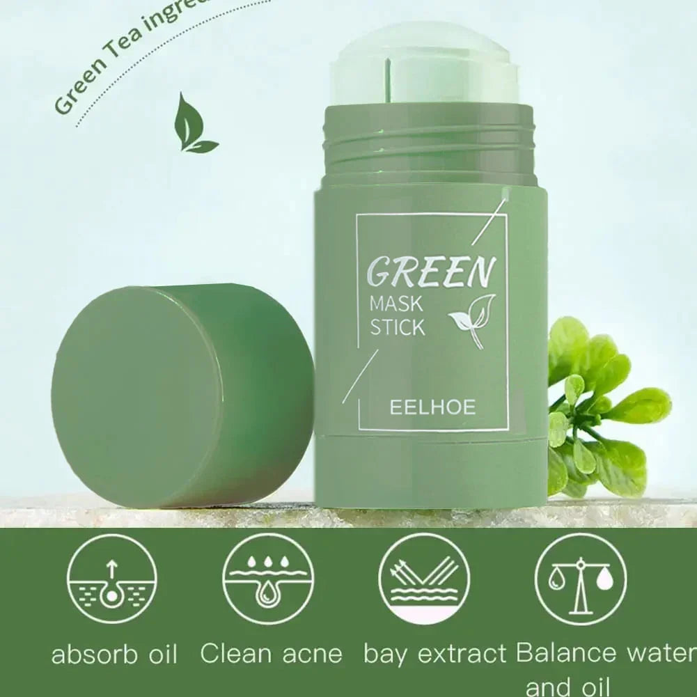 Green Tea Eggplant Solid Mask Deep Cleansing Oil Control Balance Antioxidan Shrink Pores Remove Blackheads Refreshing Mud Mask