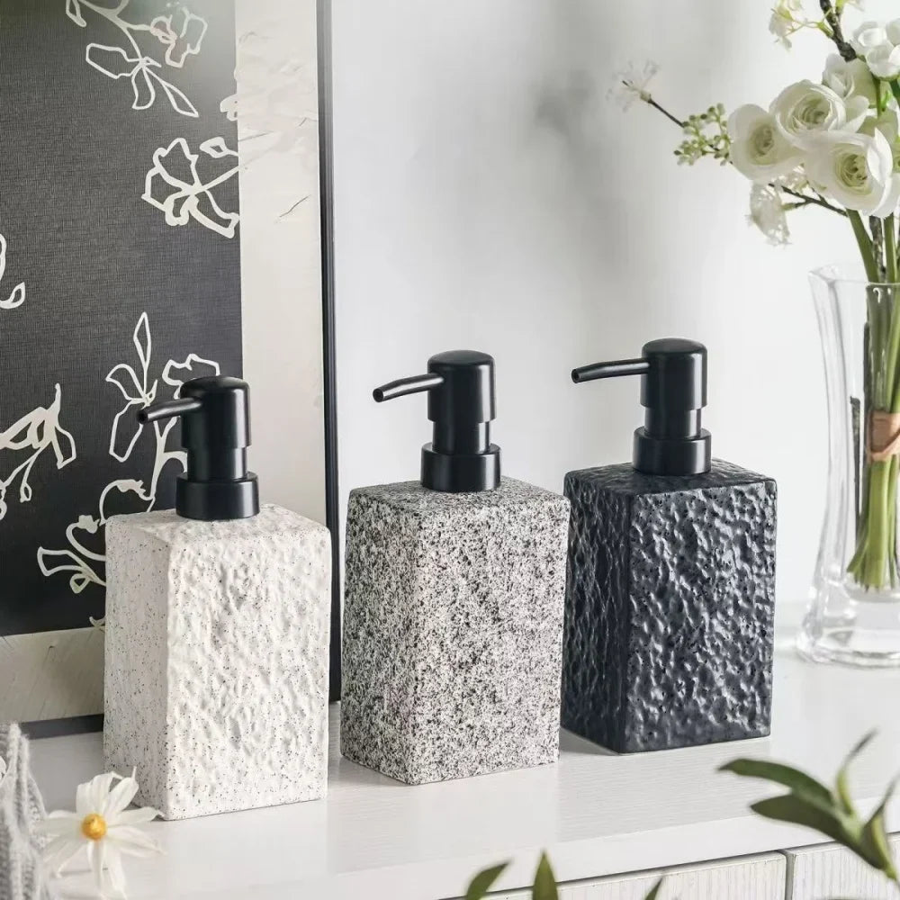 High End Stone Texture Ceramic Lotion Bottle for Home Hotel Multi Purpose Shampoo Hand Wash Bottle Durable Anti Slip Design