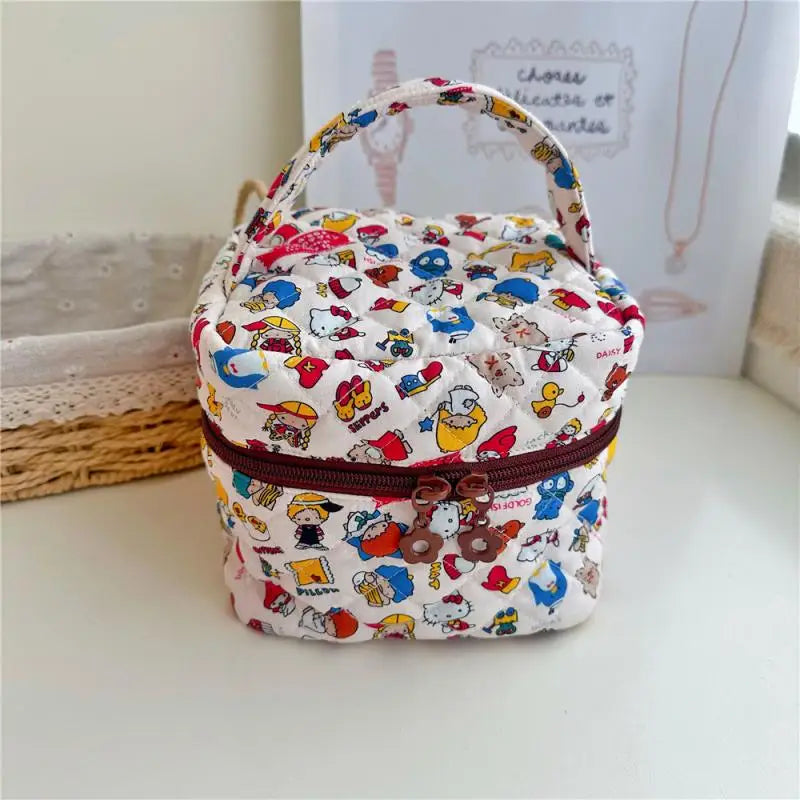 Hello Kitty Cartoon Printed Cotton Embroidered Makeup Bag Large Capacity Dormitory Cosmetics Travel Storage Bag  Present