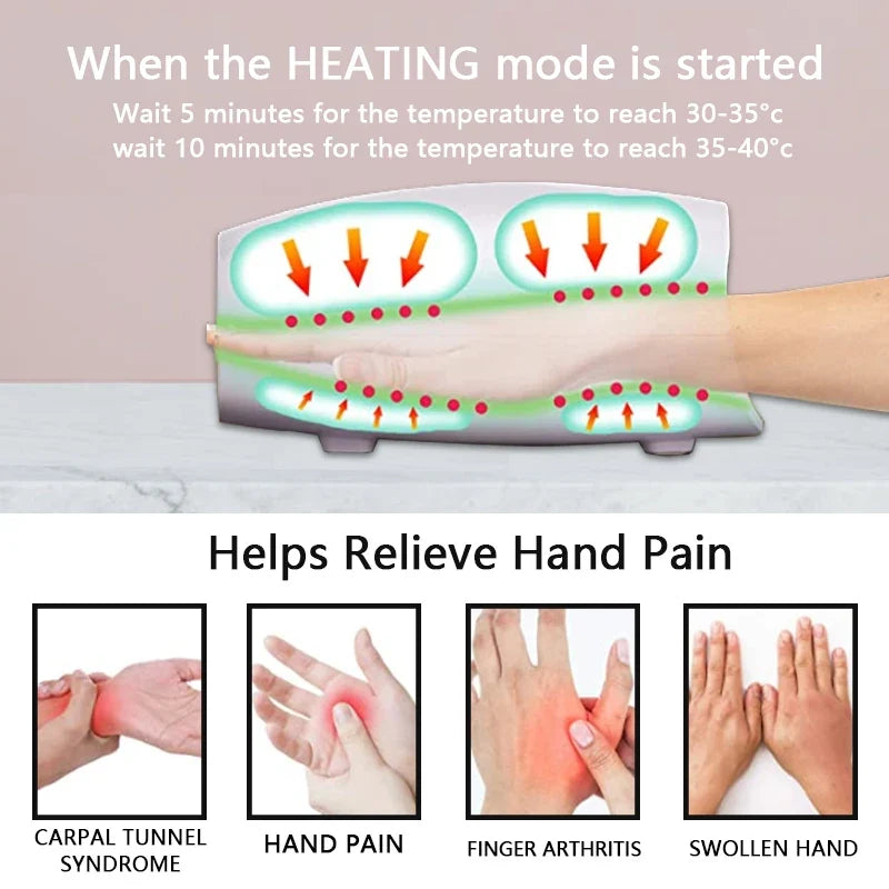 Electric Hand Massager Heat Cordless with Air Compression Finger Acupoint Palm Finger Massage Machine for Arthritis Pressure