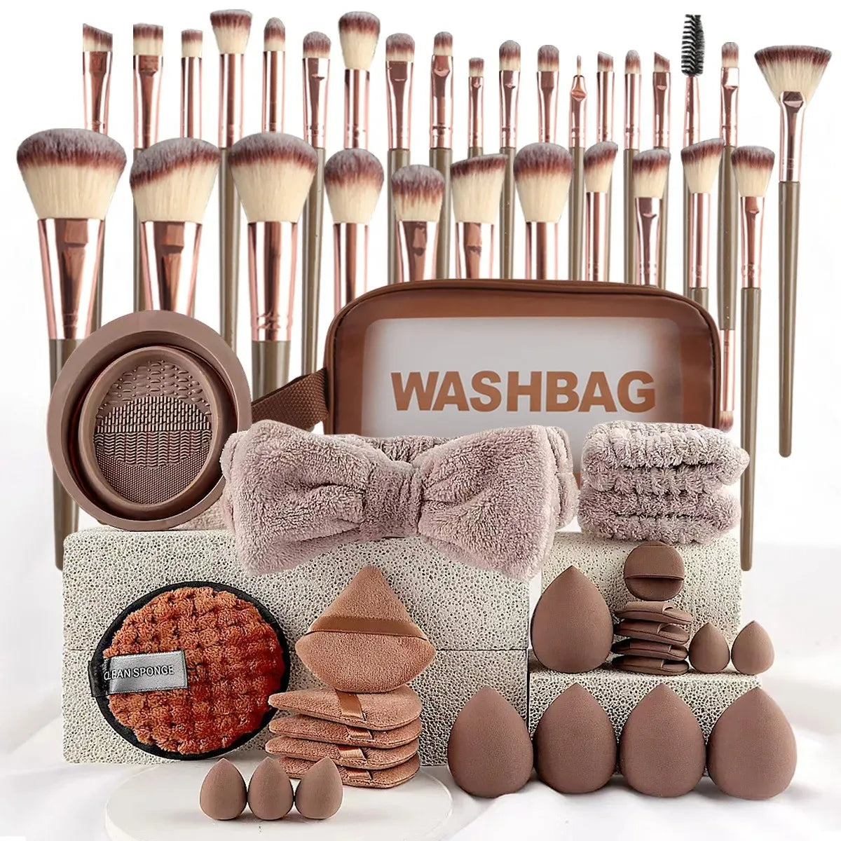 CHARMINGPOSE Makeup Brush Set, Portable Travel Brushes & Cleaning Tools, Daily Use Professional Women's Makeup Kit, 56-Piece