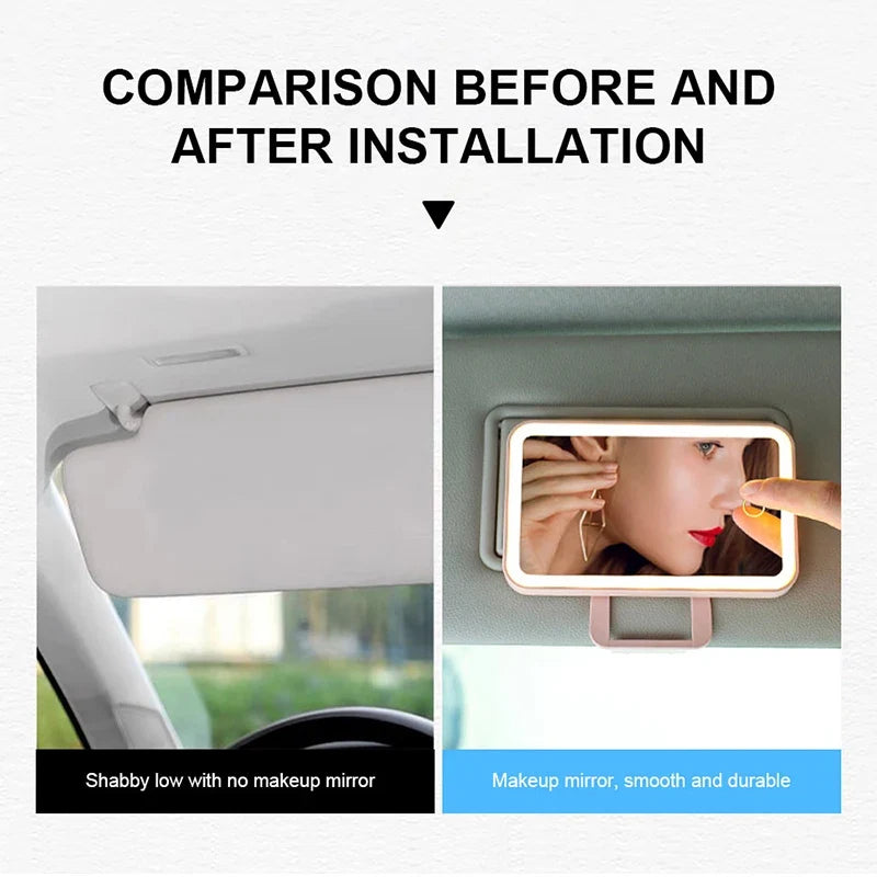 SEAMETAL Car Interior Mirrors Sun Visor Plate LED Makeup Mirror for Girls Women Rechargeable Fill Light Universal Vanity Mirror