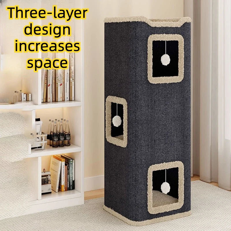 1-3 Level Cat House for Indoor Cats Hideaway Cave Cushions Cat Tower Condo for Multi Small Pet and Large Cats Indoordog House