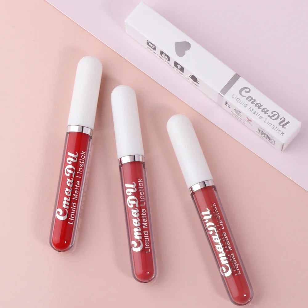 CmaaDu 1 Pcs Matte Lip Gloss Liquid Lipstick- Lip Stains with Long-Lasting Waterproof,  Adult Age Range, Red Tones Easy to Color