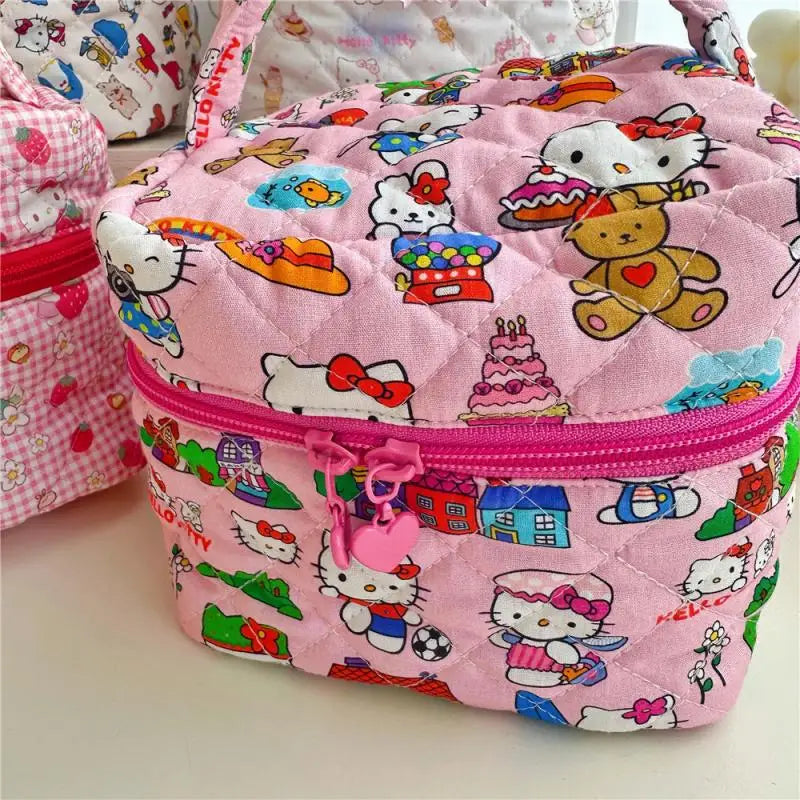 Hello Kitty Cartoon Printed Cotton Embroidered Makeup Bag Large Capacity Dormitory Cosmetics Travel Storage Bag  Present