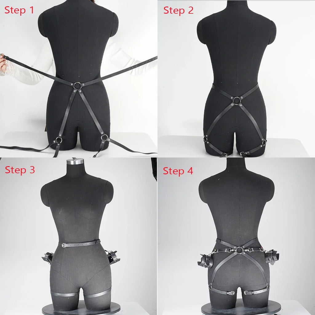 Ladies' punk style bondage art adjustable circular cuffs&thigh straps, essential for intimate role-playing
