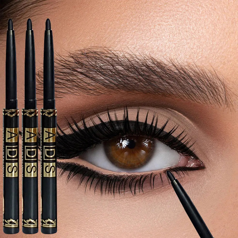3pcs Black Eyeliner Pencils -Waterproof, Sweatproof & Smudge-Proofwith Easy Twist Application for Flawless Eye Makeup