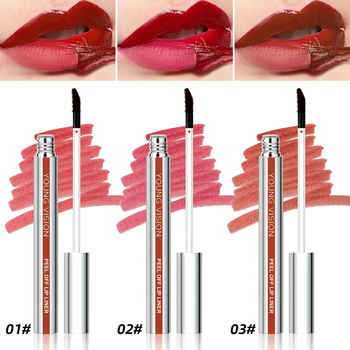 YOUNG VISION Tear-Off Lip Liner Peel-Off Lip Liner Matte Smudge-Free Hook & Loop Lip Pencil Makeup Pencil 3 color