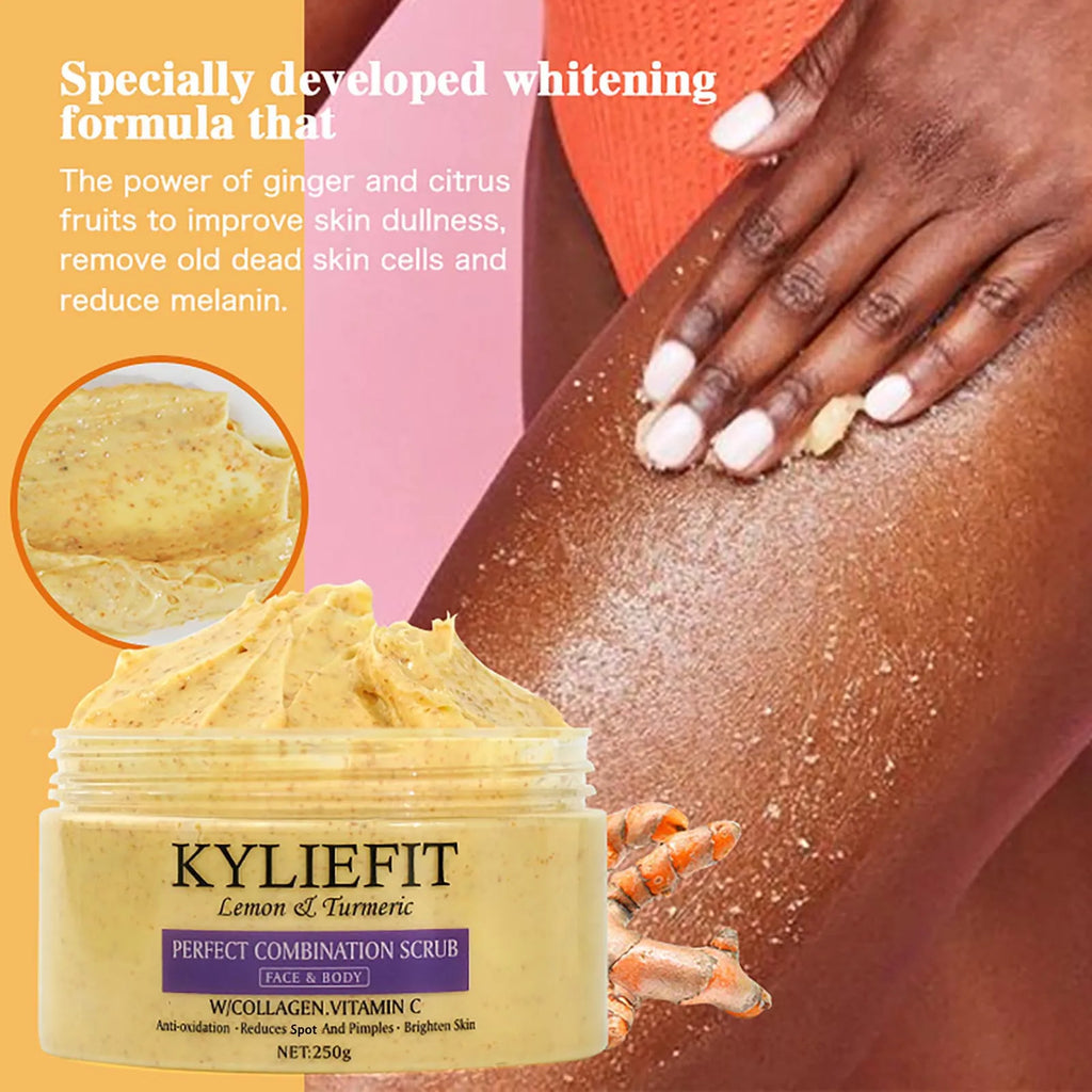 Natural Turmeric Scrub, For Face & Body, Brightening, Reduce Acne, Clean And Smooth Skin, Deeply Exfoliates, 250g/8.8 oz