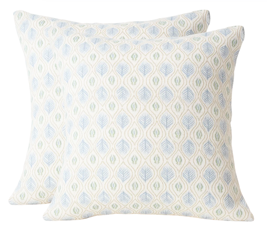 Edward Floral Pillow Cover in Blue and Green, Merika Meyer Textiles