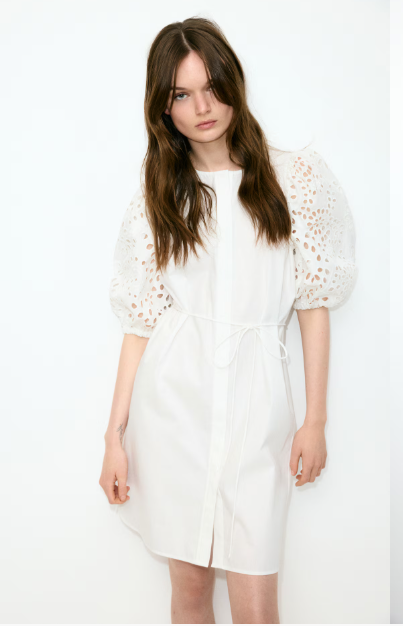 H&M Dress with Eyelet-Embroidered Sleeves, Medium